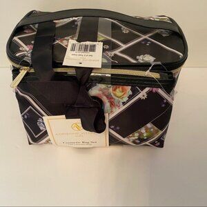 ADRIENNE VITTADINI COSMETIC BAG SET NEW 2 PC TWO PIECE BLACK WHITE FLORAL NWT